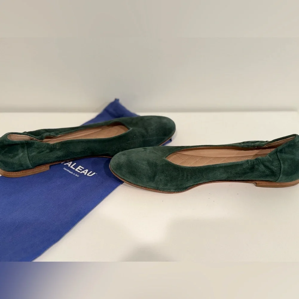 Italeu Green Suede Leather Ballet Flat Sz 9.5 B 40 & shoe bag - Picture 5 of 11